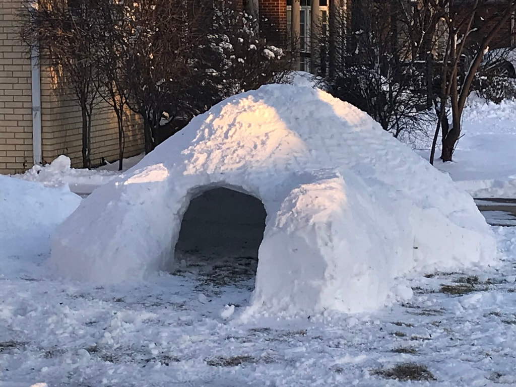 A neighborhood snow fort