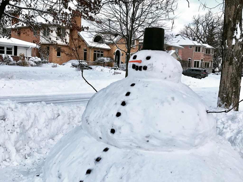 A neighborhood snowman